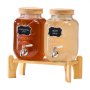 VEVOR Beverage Dispenser, 2 Pack 3.8L Drink Dispensers for Parties, Glass Juice Dispenser with Wood Stand, Stainless Steel Spigot, Infuser, Iced Tea Lemonade Juice Water Dispensers for Parties
