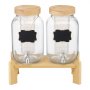 VEVOR Beverage Dispenser, 2 Pack 3.8L Drink Dispensers for Parties, Glass Juice Dispenser with Wood Stand, Stainless Steel Spigot, Infuser, Iced Tea Lemonade Juice Water Dispensers for Parties