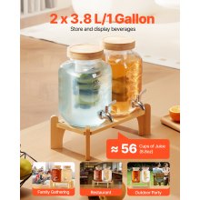 Drink Dispenser 1 Gal Beverage Dispenser for Parties Glass with Stand 2PCS