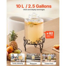 Drink Dispenser 2.5 Gal Beverage Dispenser for Parties Glass with Stand
