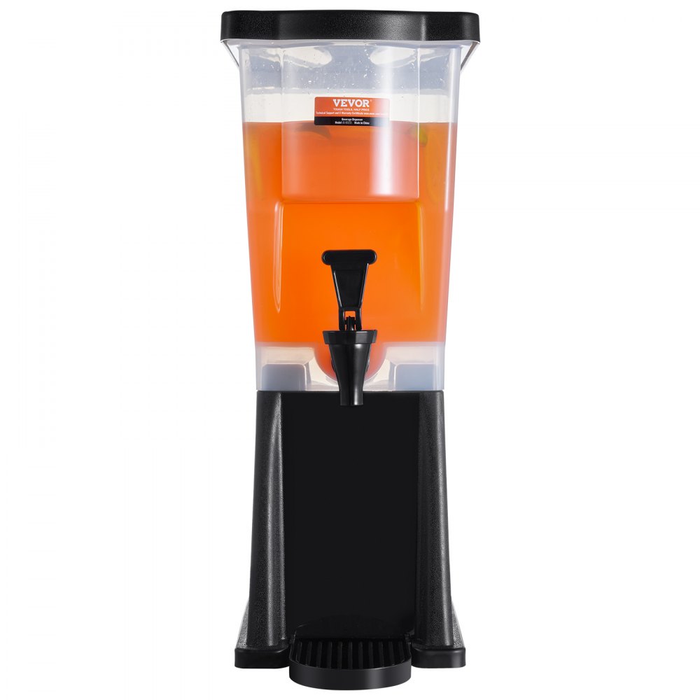 VEVOR beverage dispenser with orange drink, black base, and easy-pour spout.