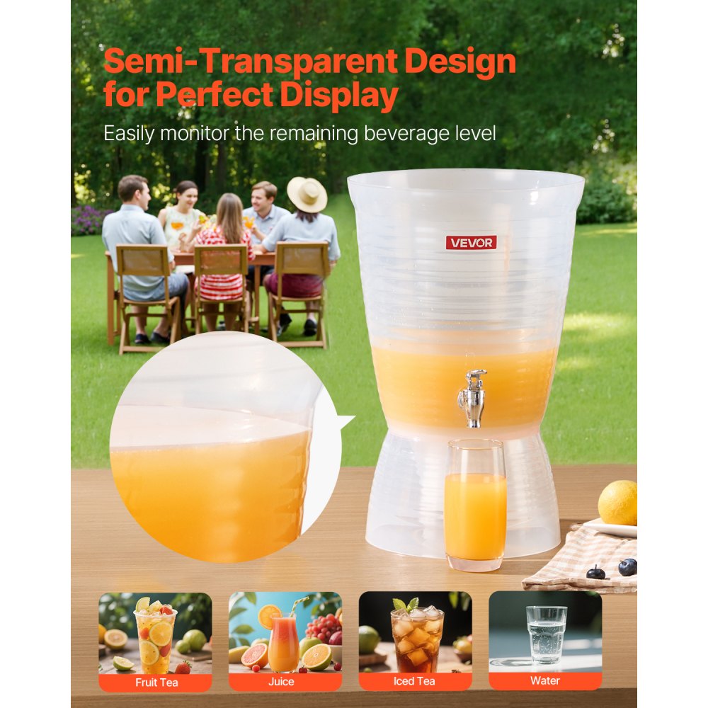 Dispensador de bebidas VEVOR de 10 litros para fiestas, dispensador de jugo de plástico con grifo y cámara de hielo, dispensador de agua para té helado, limonada, jugo, para restaurantes, hoteles y fiestas.