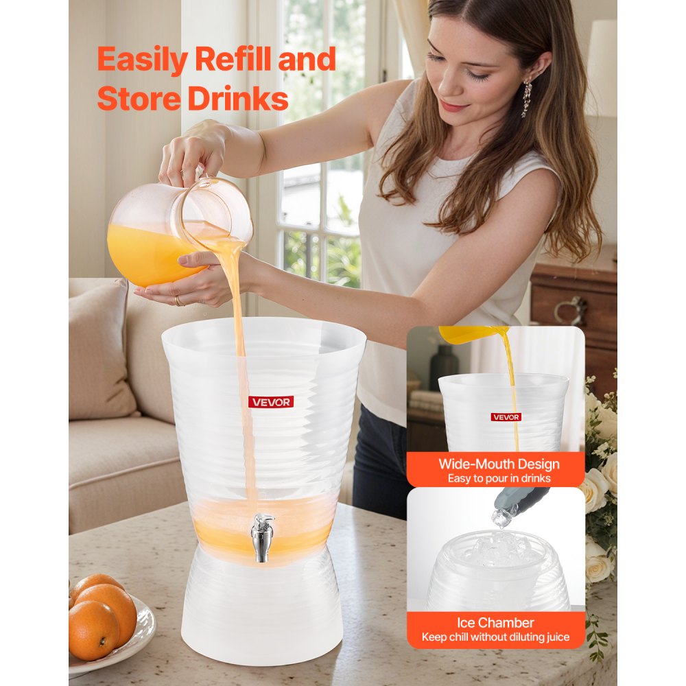 Dispensador de bebidas VEVOR de 10 litros para fiestas, dispensador de jugo de plástico con grifo y cámara de hielo, dispensador de agua para té helado, limonada, jugo, para restaurantes, hoteles y fiestas.