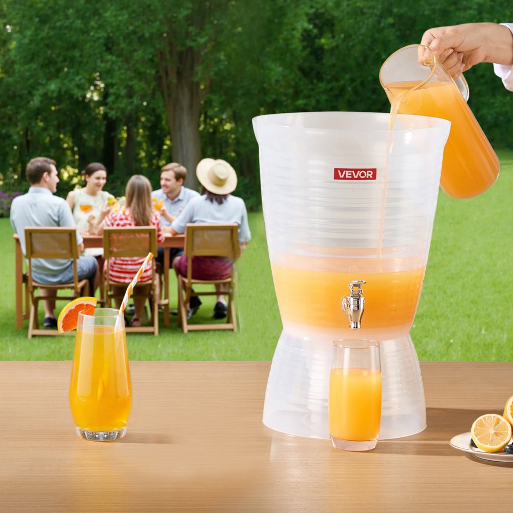 Dispensador de bebidas VEVOR de 10 litros para fiestas, dispensador de jugo de plástico con grifo y cámara de hielo, dispensador de agua para té helado, limonada, jugo, para restaurantes, hoteles y fiestas.
