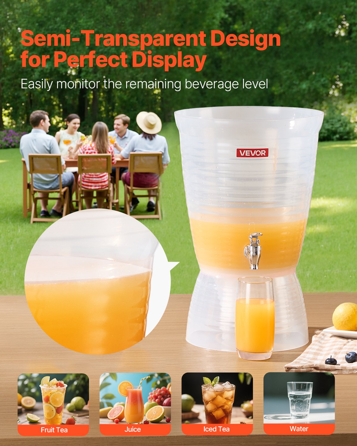 VEVOR Beverage Dispenser, 2.64 Gallon Drink Dispenser for Parties, Plastic Juice Dispensers with Spigot Ice Chamber, Iced Tea Lemonade Juice Water Dispensers, for Restaurants, Hotels, Parties