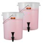 two pink VEVOR beverage dispensers with black spigots and white lids.