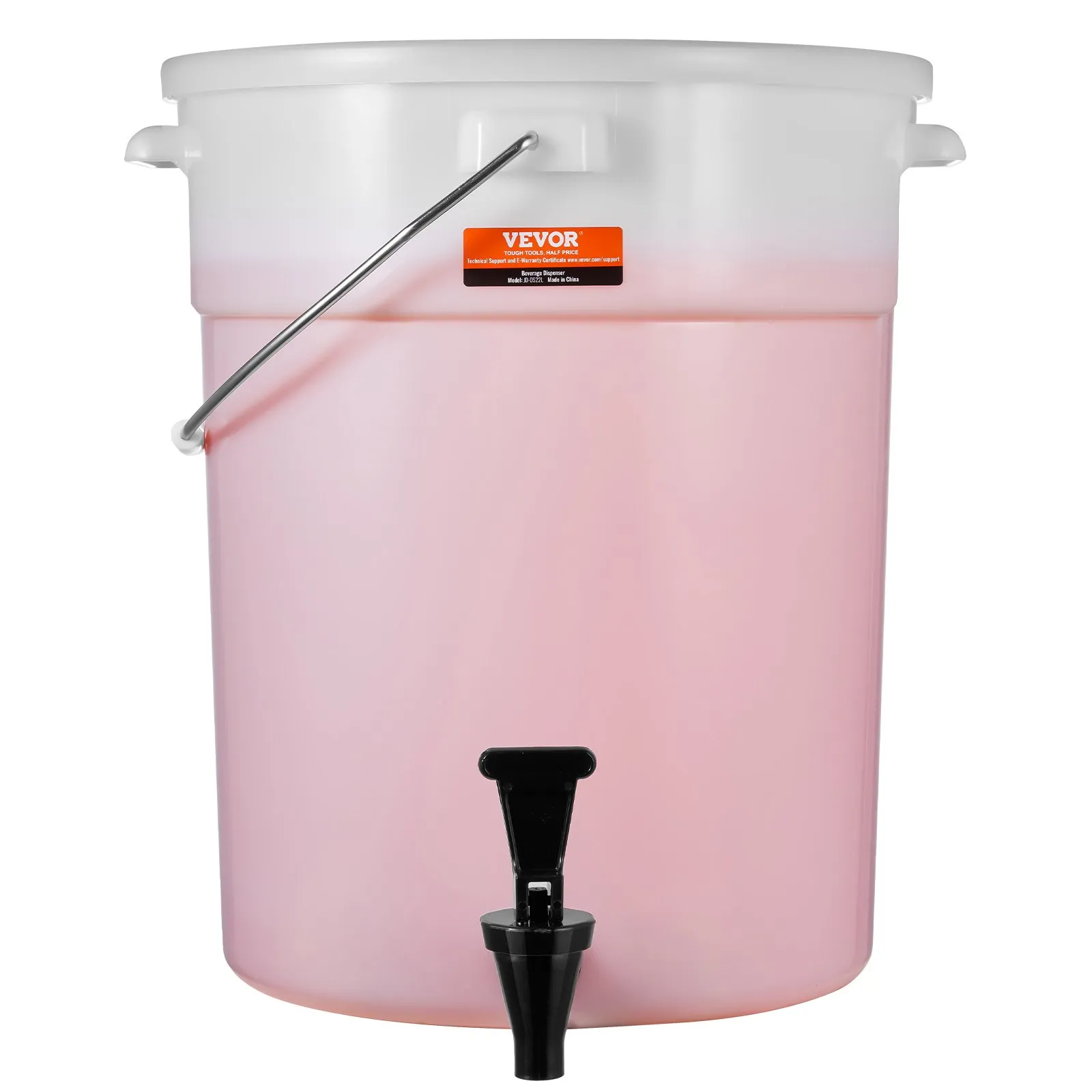 pink 5-gallon VEVOR beverage dispenser with a black spigot and metal handle.