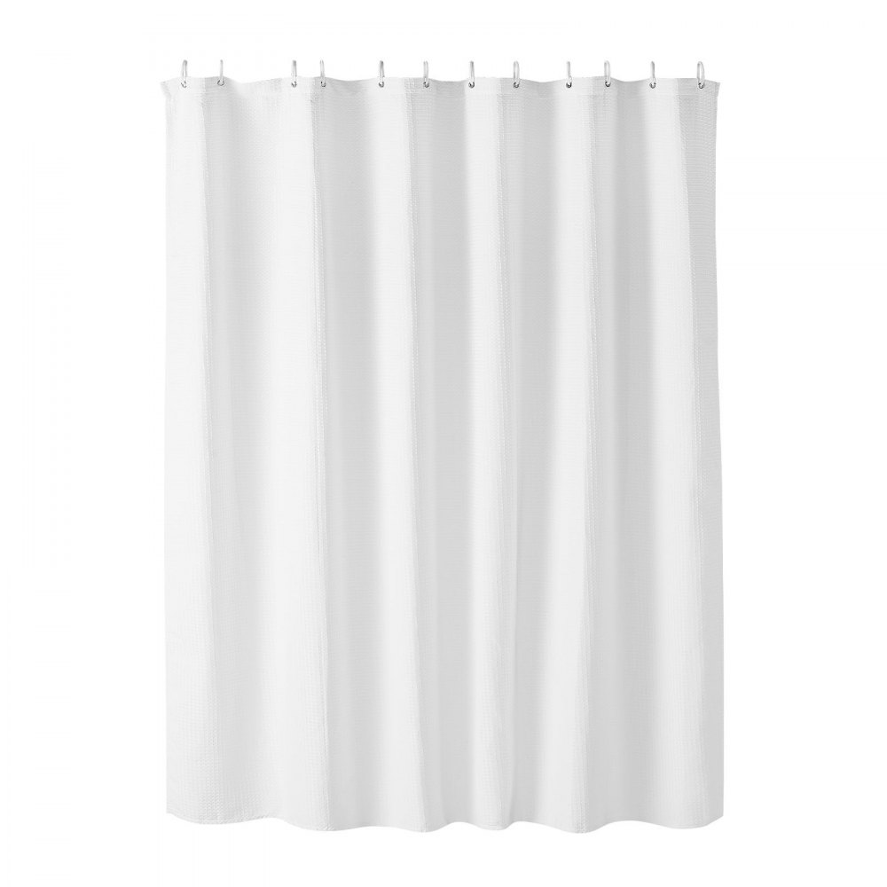 VEVOR White Fabric Shower Curtain, 240 GSM Weighted Waffle Shower Curtains, Polyester Curtain with Rust-Resistant Hooks, Machine Washable & Water Repellent, for Bathroom Showers, Bath Tubs, 72x72 in