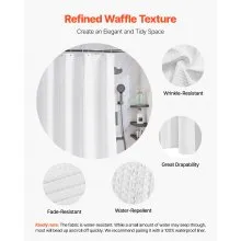VEVOR White Fabric Shower Curtain, 240 GSM Weighted Waffle Shower Curtains, Polyester Curtain with Rust-Resistant Hooks, Machine Washable & Water Repellent, for Bathroom Showers, Bath Tubs, 72x72 in