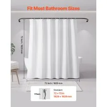 VEVOR White Fabric Shower Curtain, 240 GSM Weighted Waffle Shower Curtains, Polyester Curtain with Rust-Resistant Hooks, Machine Washable & Water Repellent, for Bathroom Showers, Bath Tubs, 72x72 in