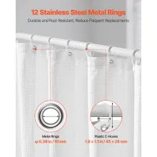 VEVOR White Fabric Shower Curtain, 240 GSM Weighted Waffle Shower Curtains, Polyester Curtain with Rust-Resistant Hooks, Machine Washable & Water Repellent, for Bathroom Showers, Bath Tubs, 72x72 in