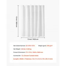 VEVOR White Fabric Shower Curtain, 240 GSM Weighted Waffle Shower Curtains, Polyester Curtain with Rust-Resistant Hooks, Machine Washable & Water Repellent, for Bathroom Showers, Bath Tubs, 72x72 in