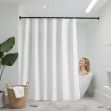 VEVOR White Fabric Shower Curtain, 240 GSM Weighted Waffle Shower Curtains, Polyester Curtain with Rust-Resistant Hooks, Machine Washable & Water Repellent, for Bathroom Showers, Bath Tubs, 72x72 in