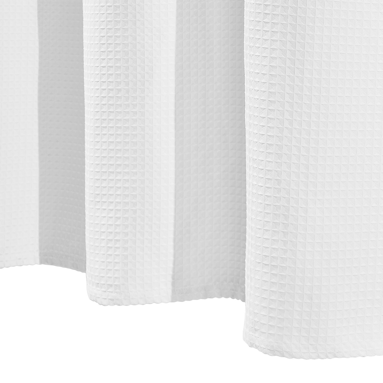 VEVOR White Fabric Shower Curtain, 240 GSM Weighted Waffle Shower Curtains, Polyester Curtain with Rust-Resistant Hooks, Machine Washable & Water Repellent, for Bathroom Showers, Bath Tubs, 72x72 in