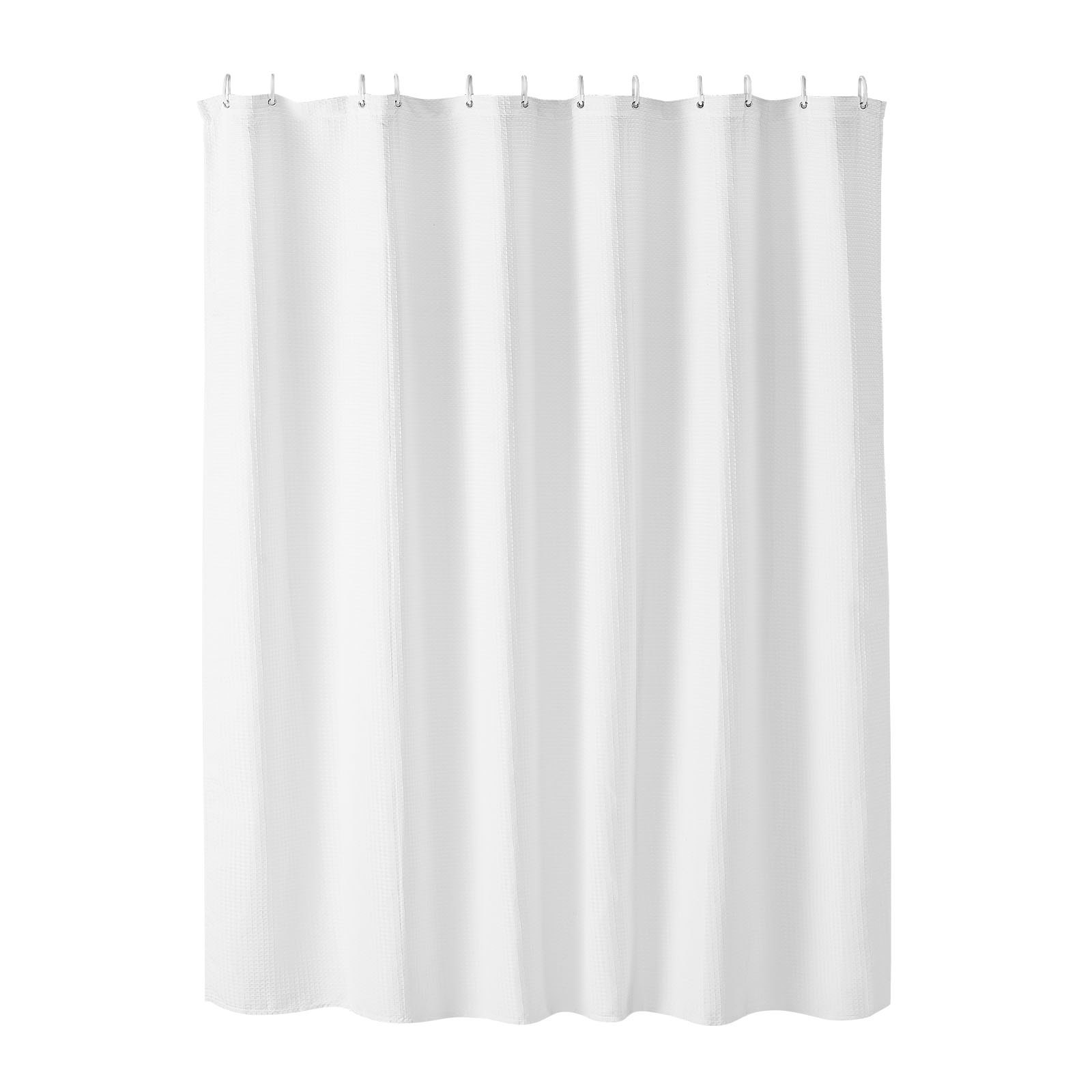 VEVOR White Fabric Shower Curtain, 240 GSM Weighted Waffle Shower Curtains, Polyester Curtain with Rust-Resistant Hooks, Machine Washable & Water Repellent, for Bathroom Showers, Bath Tubs, 72x72 in