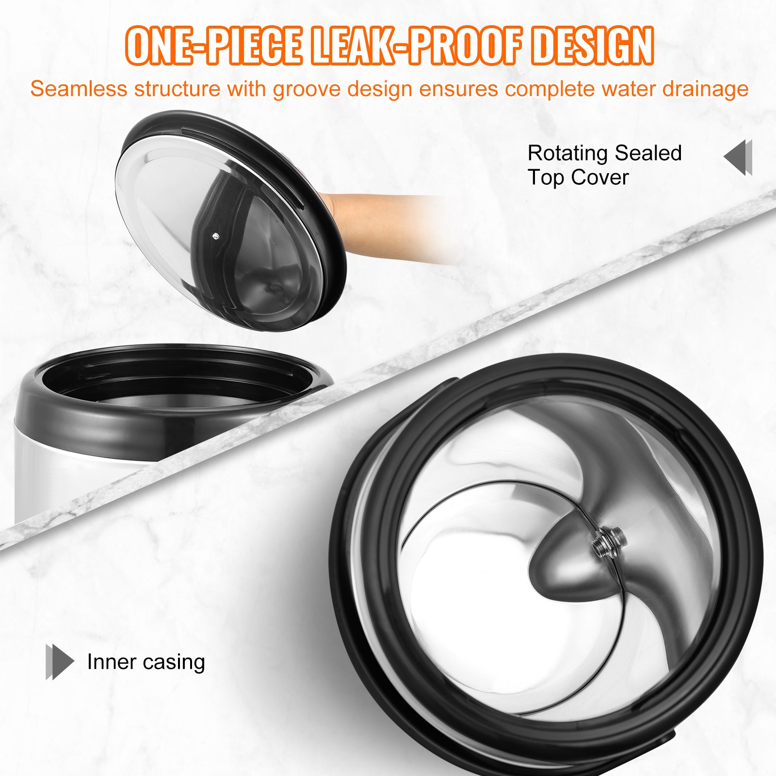one-piece leak-proof VEVOR beverage dispenser with rotating sealed top cover and inner casing.