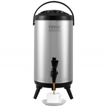 VEVOR rustfrit stål isoleret drikkevaredispenser, 2,4 gallon 9,2 liter, termisk serveringsautomat til varme og kolde drikke med studshåndtag, fødevaregodkendt til varm te, kaffevand Restaurant drikkevarebutik