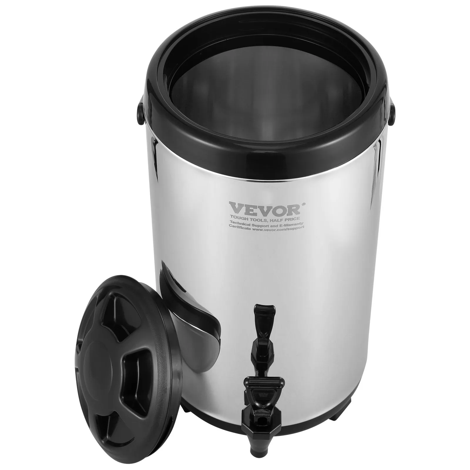 VEVOR stainless steel beverage dispenser with lid and dual spouts, ideal for serving drinks.