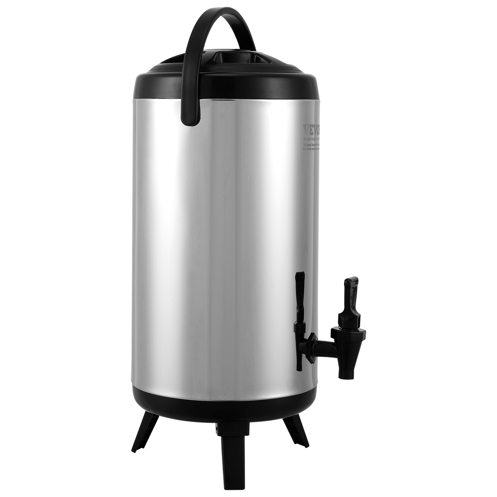 VEVOR stainless steel beverage dispenser with black spout and handle on a stand.
