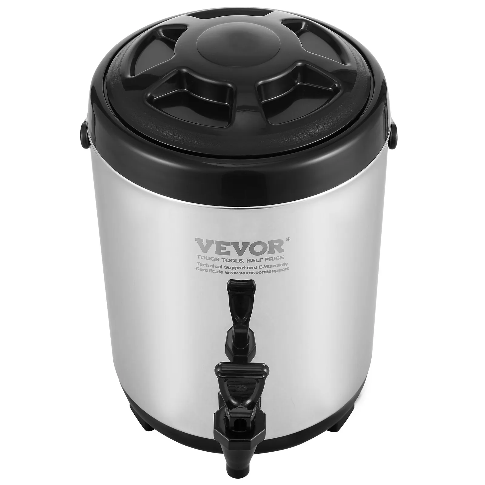 VEVOR stainless steel beverage dispenser with black lid and spout, perfect for serving drinks.