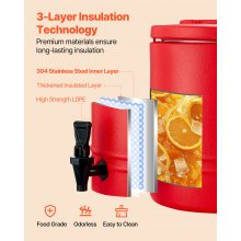 Insulated Beverage Dispenser for Hot & Cold Drinks 3 Gal/11.4L Cooler Jug