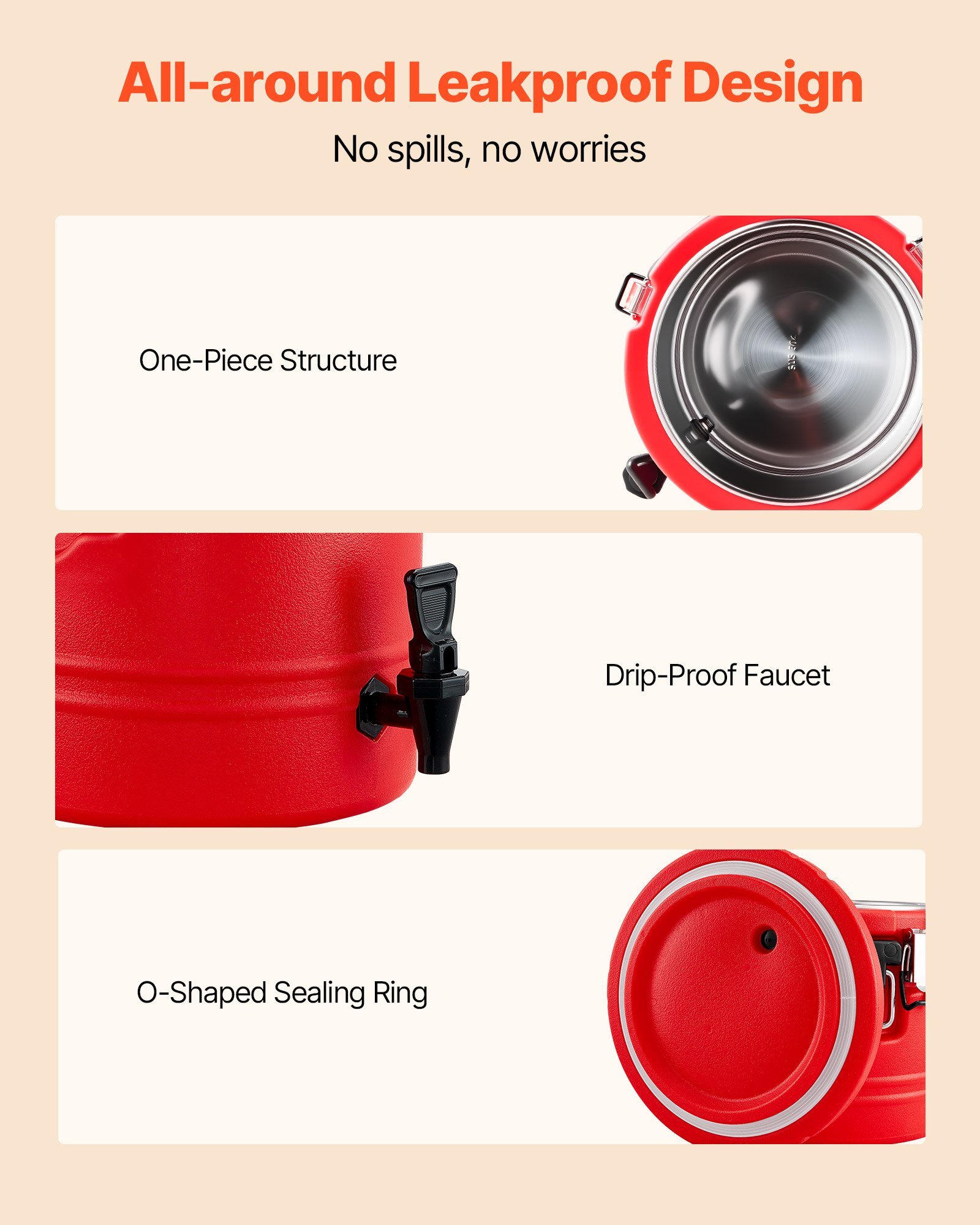 VEVOR Insulated Beverage Dispenser, 8 Gal/30.3L Thermal Hot and Cold Drink Server Dispenser with Spigot, Food-Grade Cooler Jug with 304 Stainless Steel Interior, for Tea Coffee Restaurant Outdoor