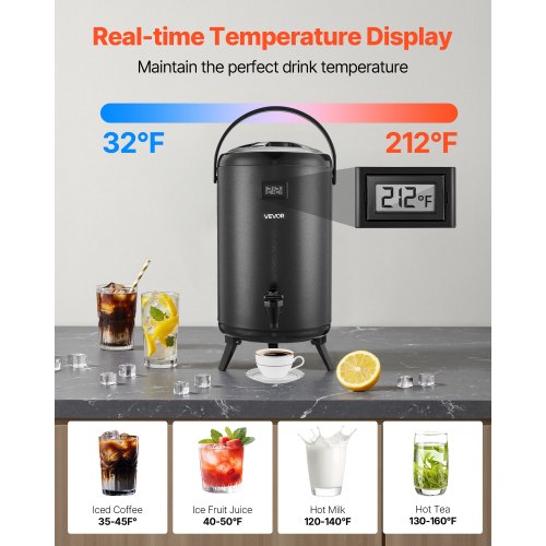 12L/3.2Gal Insulated Beverage Dispenser, Stainless Steel Cold And Hot Drink Dispenser With Thermometer, Insulation Urn With Spigot & Lid For Coffee Tea Milk Juice, Black - View #3