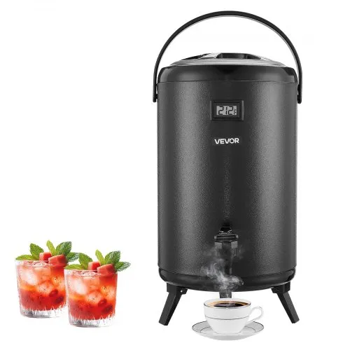 VEVOR Insulated Beverage Dispenser, 3.2 Gal/12L Stainless Steel Thermal Drink Server with Spigot & Temp Display, Suitable for Hot and Cold Drinks, for Tea Coffee Water in Cafes & Restaurants, Black