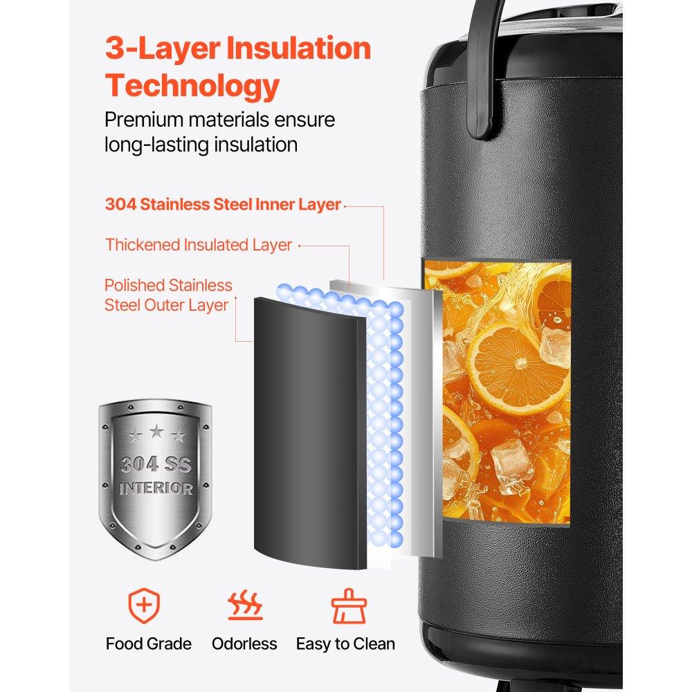 VEVOR Insulated Beverage Dispenser, 3.2 Gal/12L Stainless Steel Thermal Drink Server with Spigot & Temp Display, Suitable for Hot and Cold Drinks, for Tea Coffee Water in Cafes & Restaurants, Black