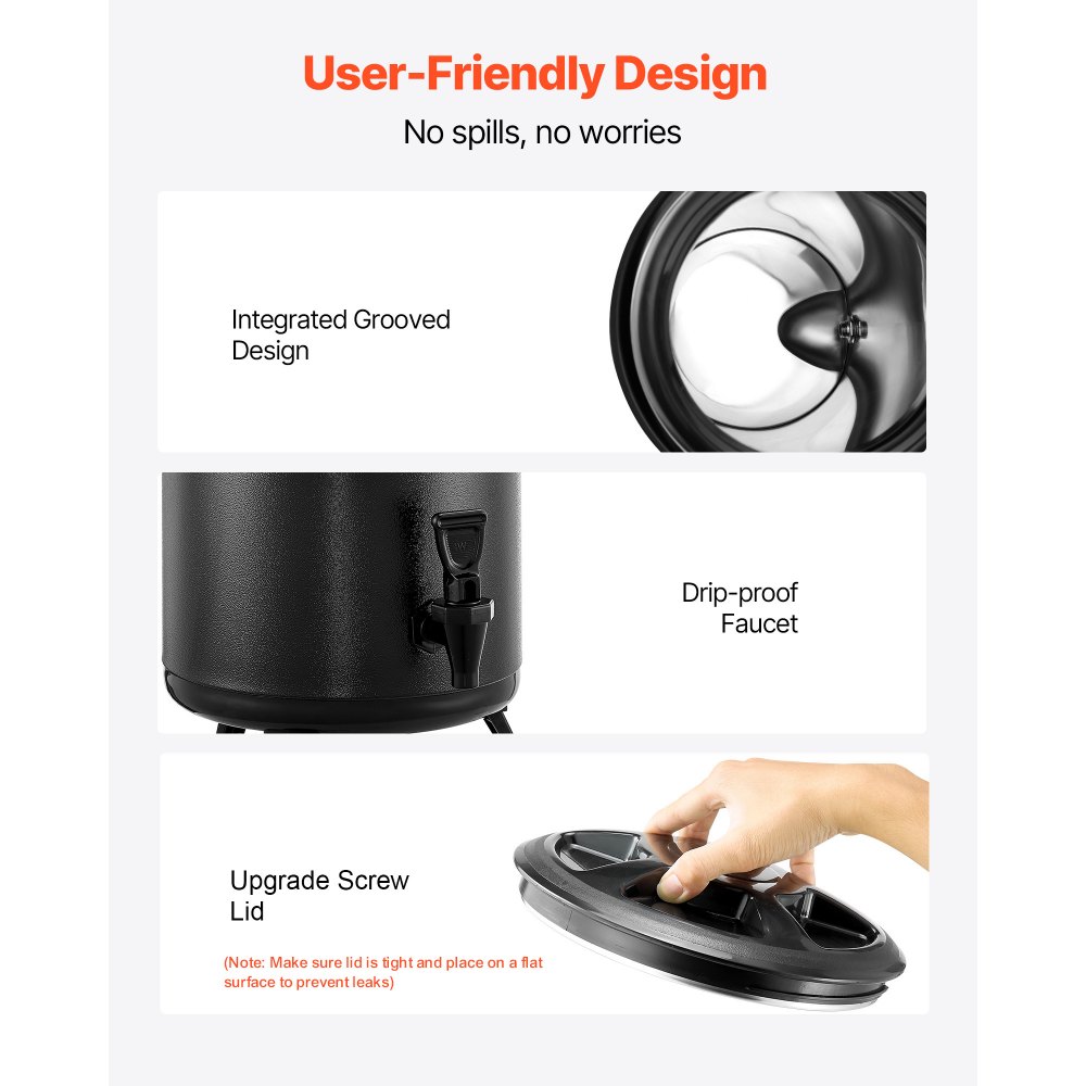 VEVOR Insulated Beverage Dispenser, 3.2 Gal/12L Stainless Steel Thermal Drink Server with Spigot & Temp Display, Suitable for Hot and Cold Drinks, for Tea Coffee Water in Cafes & Restaurants, Black