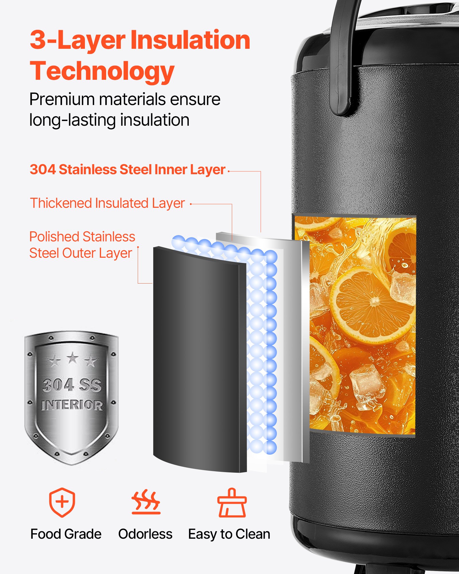 VEVOR Insulated Beverage Dispenser, 3.2 Gal/12L Stainless Steel Thermal Drink Server with Spigot & Temp Display, Suitable for Hot and Cold Drinks, for Tea Coffee Water in Cafes & Restaurants, Black