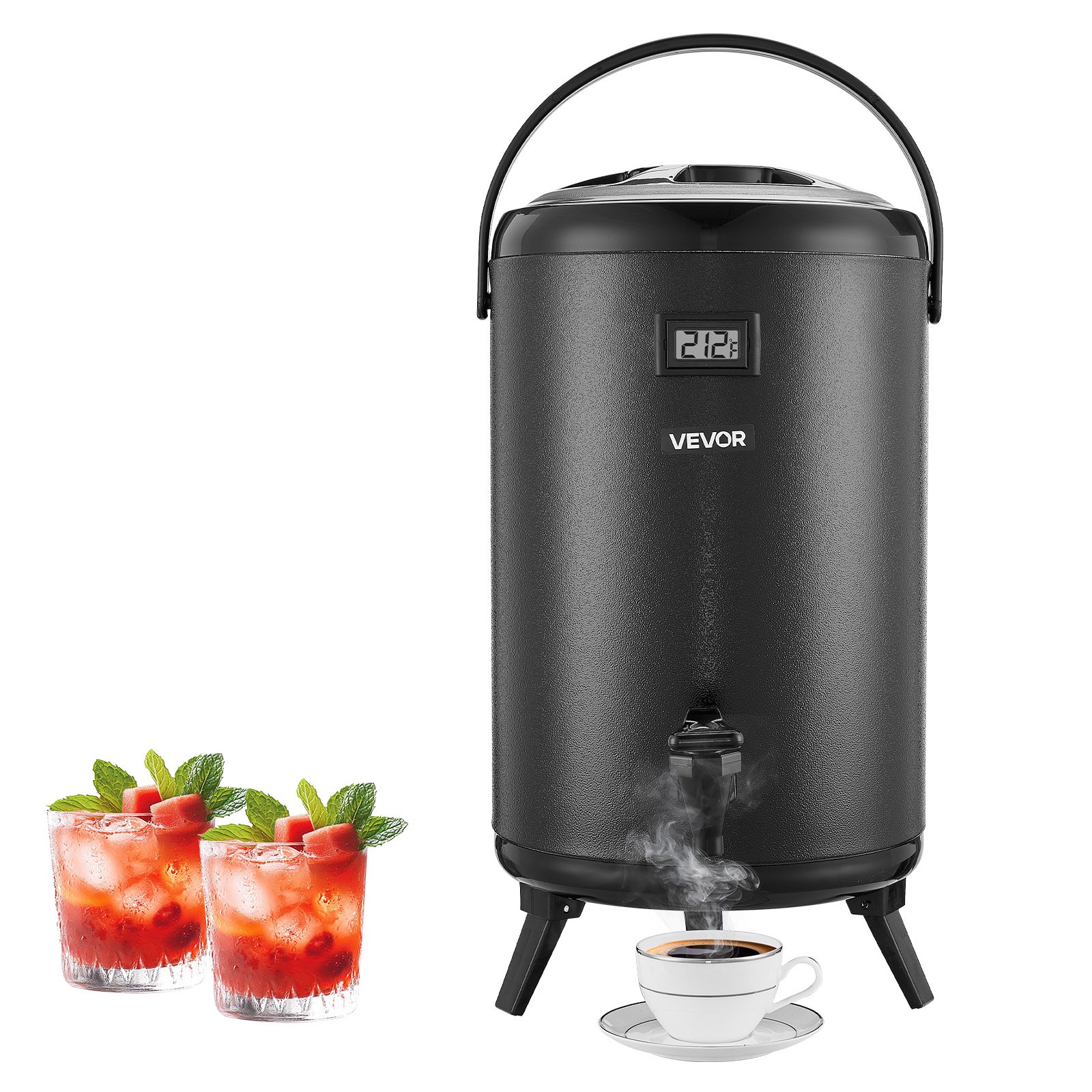 VEVOR Insulated Beverage Dispenser, 3.2 Gal/12L Stainless Steel Thermal Drink Server with Spigot & Temp Display, Suitable for Hot and Cold Drinks, for Tea Coffee Water in Cafes & Restaurants, Black