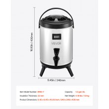 Insulated Beverage Dispenser for Hot & Cold Drinks 1.5 Gal Stainless Steel