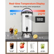 Insulated Beverage Dispenser for Hot & Cold Drinks 2.4 Gal Stainless Steel