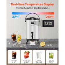 Insulated Beverage Dispenser for Hot & Cold Drinks 3.2 Gal Stainless Steel