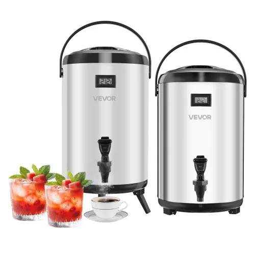 VEVOR Insulated Beverage Dispenser, 3.2 Gal/12L Stainless Steel Thermal Drink Server with Spigot & Temp Display, Suitable for Hot and Cold Drinks, for Tea Coffee Water in Cafes & Restaurants, 2 Pack
