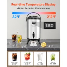 Insulated Beverage Dispenser for Hot & Cold Drinks 2 Gal Stainless Steel