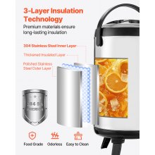 Insulated Beverage Dispenser for Hot & Cold Drinks 2 Gal Stainless Steel