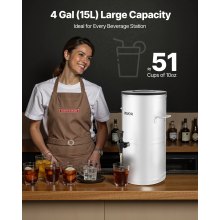 Ice Tea Dispenser 4 Gal/15L for Iced Tea Juice Coffee 304 Stainless Steel