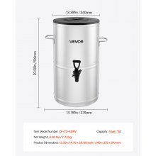 Ice Tea Dispenser 4 Gal/15L for Iced Tea Juice Coffee 304 Stainless Steel