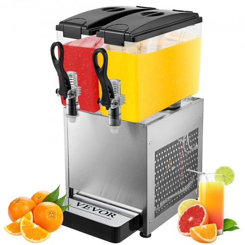 VEVOR 110V Commercial Beverage Dispenser Cold and Hot,2 Tanks 24L 6.3 Gallon Commercial Juice Dispenser,150W Stainless Steel Fruit Juice Dispensers Equipped with Thermostat Controller