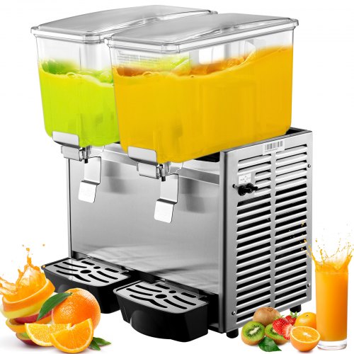 VEVOR Commercial Beverage Dispenser, 6.4 Gallon 24L 2 Tanks Ice Tea Drink Machine, 12 Liter Per Tank 150W Stainless Steel Food Grade Material,110V Fruit Juice Equipped with Thermostat Controller