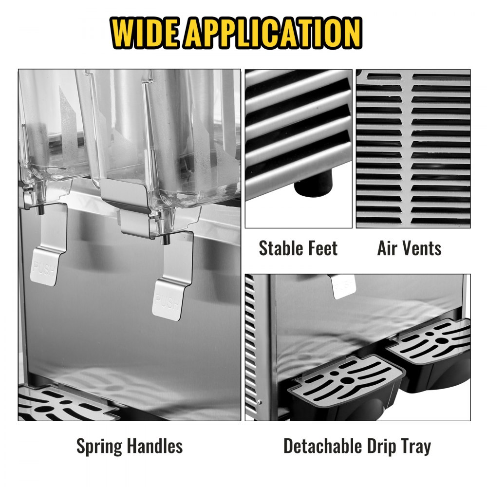 VEVOR Commercial Cold Beverage Dispenser Stainless Steel Fruit Juice Beverage Dispensers 2 Tanks 6.4 Gallon Ice Tea Drink Dispenser Equipped with Thermostat Controller