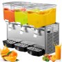 VEVOR Commercial Cold Beverage Dispenser Stainless Steel Fruit Juice Beverage Dispensers Ice Tea Drink Dispenser Equipped with Thermostat Controller (3-Tank)
