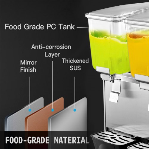 VEVOR Commercial Cold Beverage Dispenser Stainless Steel Fruit Juice Beverage Dispensers 3 Tanks 9.6 Gallon Ice Tea Drink Dispenser Equipped with Thermostat Controller