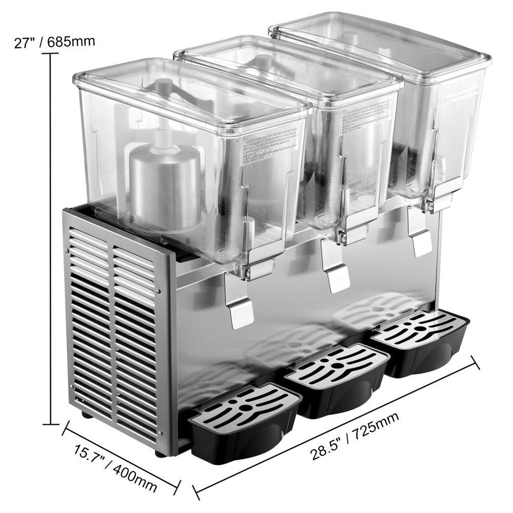 VEVOR Commercial Cold Beverage Dispenser Stainless Steel Fruit Juice Beverage Dispensers 3 Tanks 36.3 L Ice Tea Drink Dispenser Equipped with Thermostat Controller