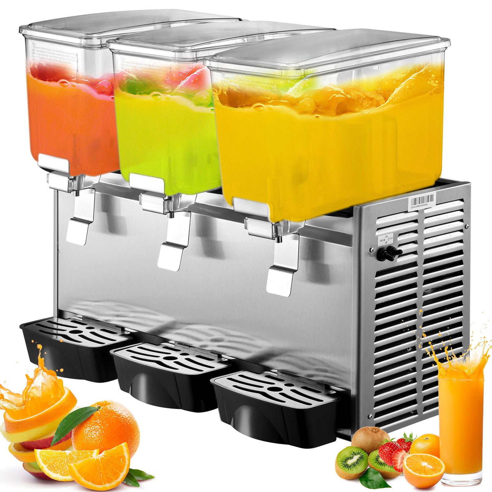 VEVOR Commercial Cold Beverage Dispenser Stainless Steel Fruit Juice Beverage Dispensers 3 Tanks 36.3 L Ice Tea Drink Dispenser Equipped with Thermostat Controller