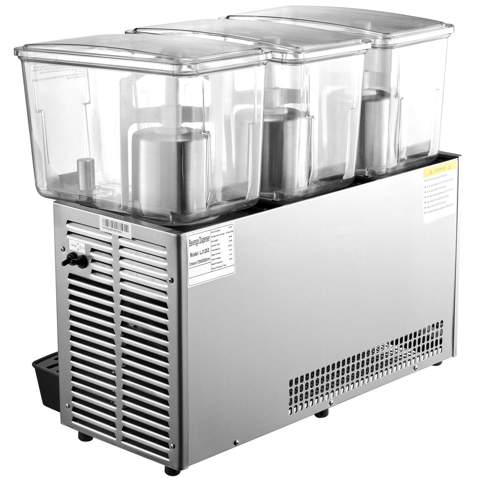 VEVOR Commercial Cold Beverage Dispenser Stainless Steel Fruit Juice Beverage Dispensers 3 Tanks 36.3 L Ice Tea Drink Dispenser Equipped with Thermostat Controller