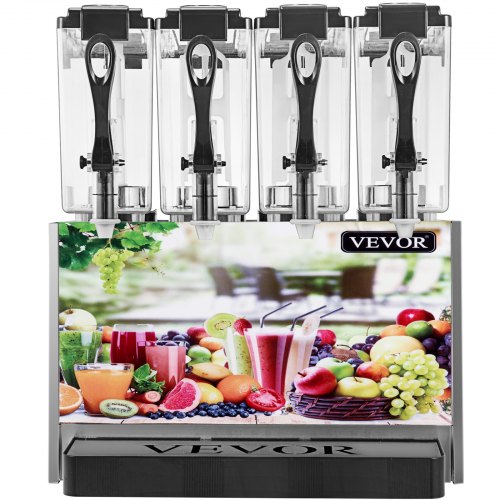 VEVOR Commercial Beverage Dispenser,12.7 Gallon 48L 4 Tanks Ice Tea Drink Machine,12 Liter Per Tank 325W Stainless Steel Food Grade Material,110V Fruit Juice Equipped with Thermostat Controller