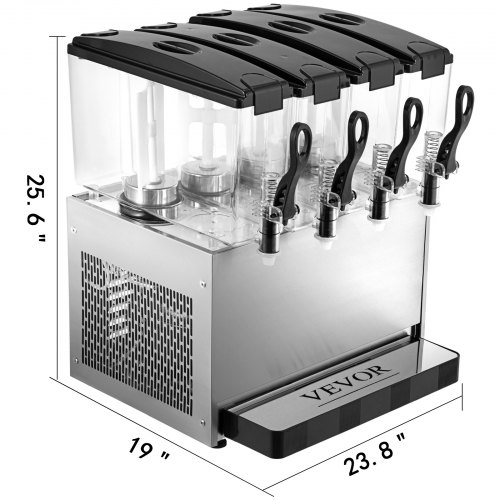 VEVOR Commercial Beverage Dispenser,12.7 Gallon 48L 4 Tanks Ice Tea Drink Machine,12 Liter Per Tank 325W Stainless Steel Food Grade Material,110V Fruit Juice Equipped with Thermostat Controller